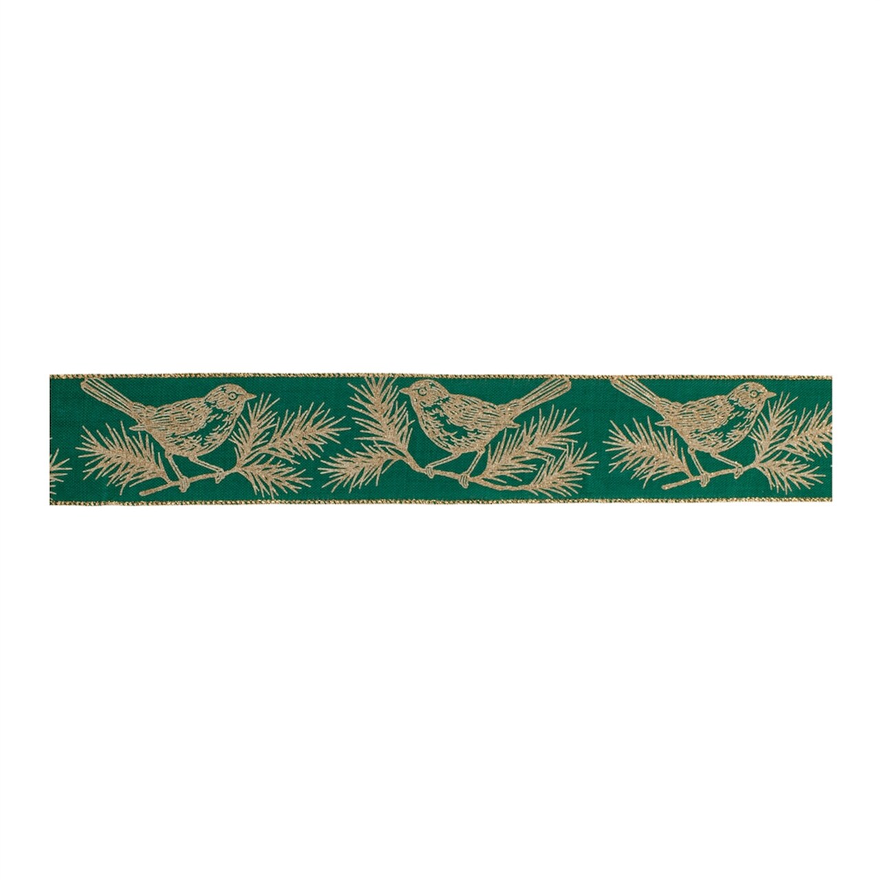 Melrose Chickadee Bird Christmas Wired Craft Ribbon - 2.5" x 20 Yards - Green and Gold